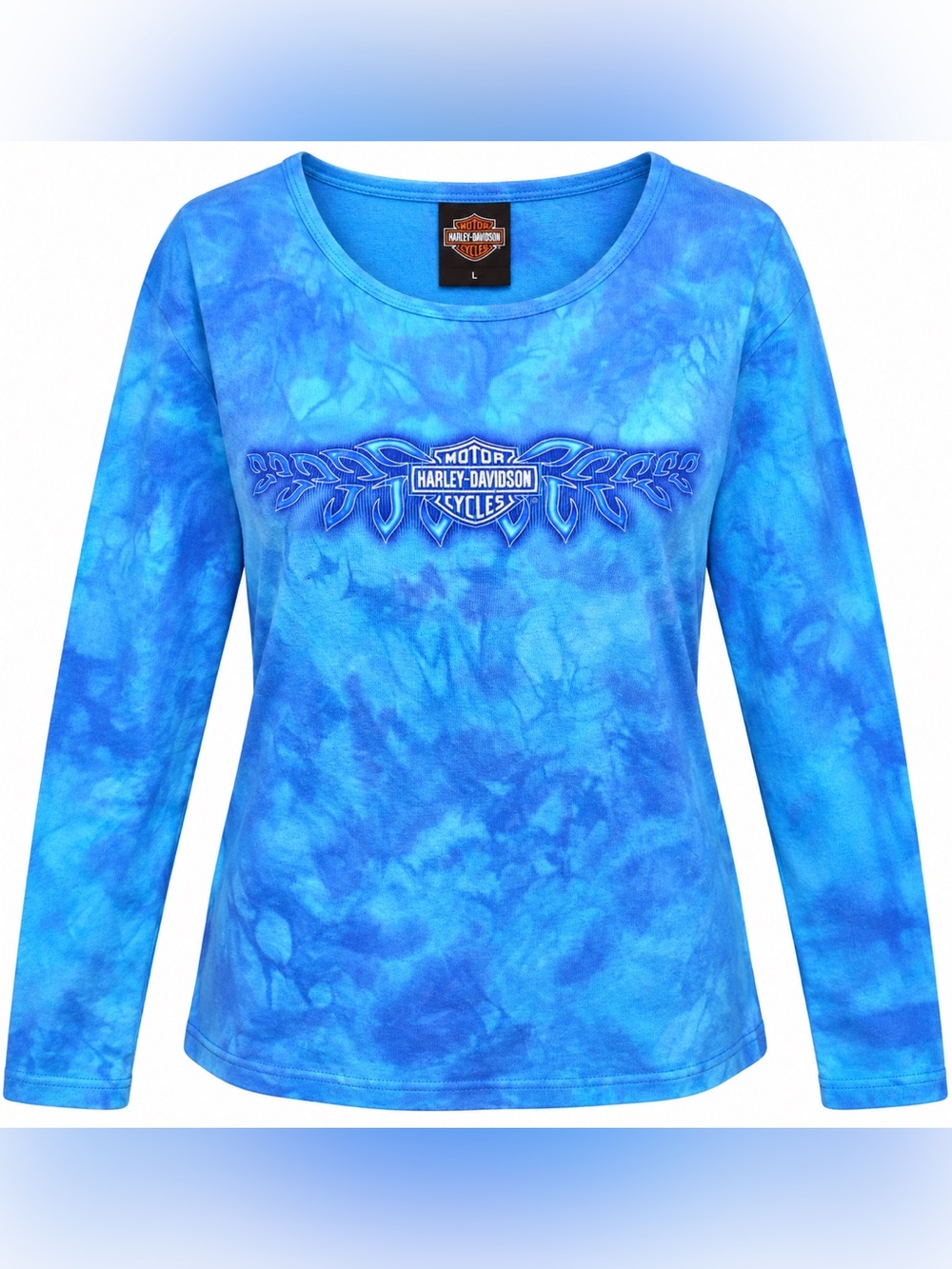 Vtg Y2K Harley Davidson Austin TX Tie Dye Long Sleeve Graphic T Shirt Top L Moto